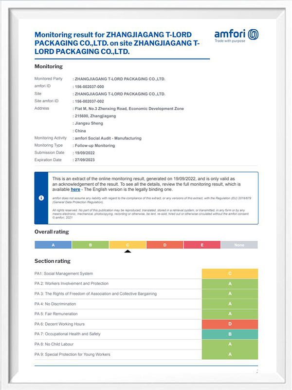 Certificati BSCI T-LORD 2022